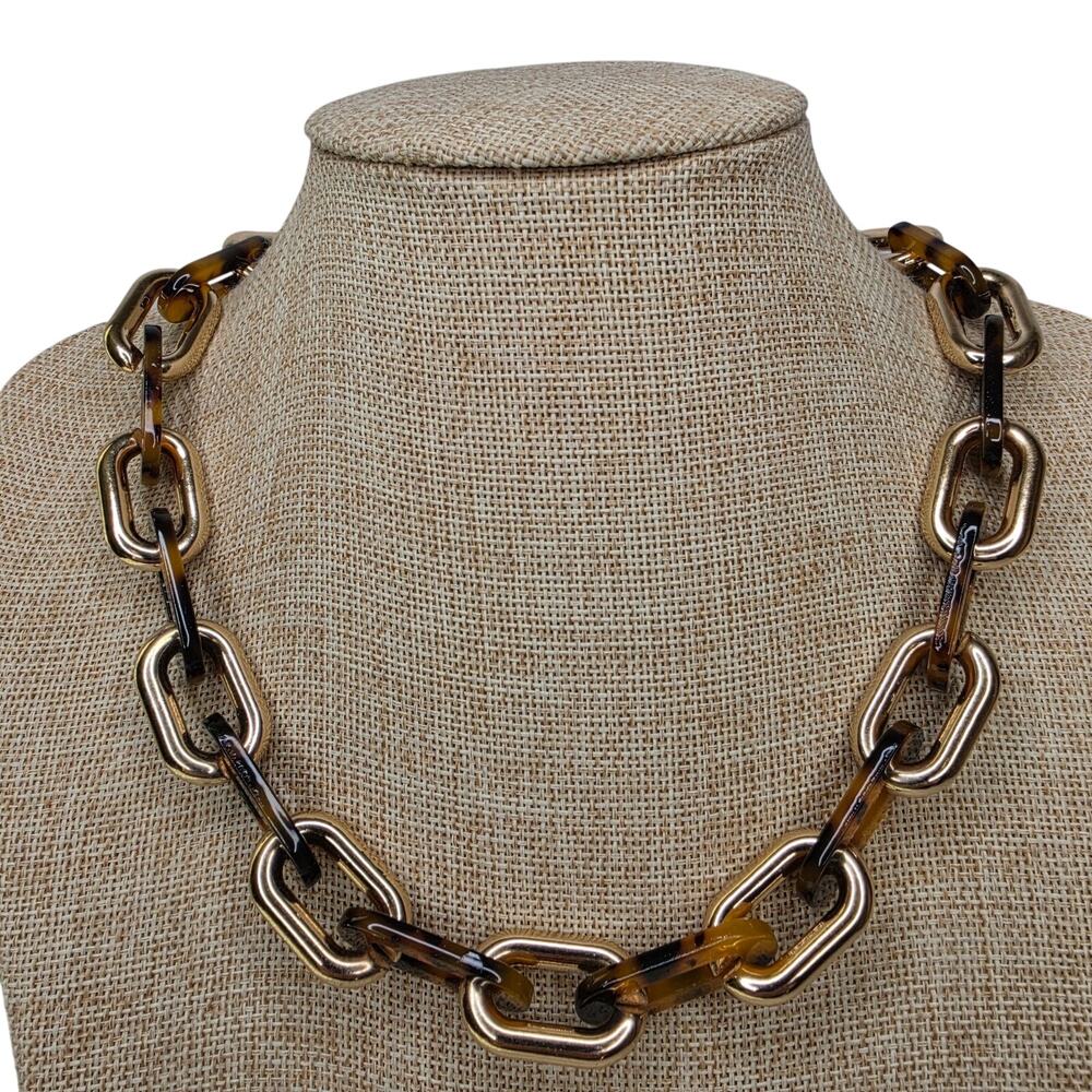 Vintage Necklace Animal Print w/ Gold Tone BIG Chain 19 Inch Hard Plastic